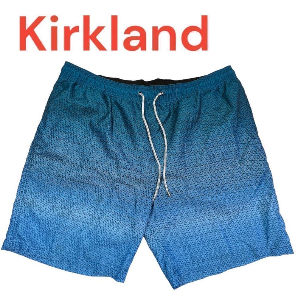 Kirkland Signature Shorts Men's Medium Blue Ombre Drawstring Swim Shorts